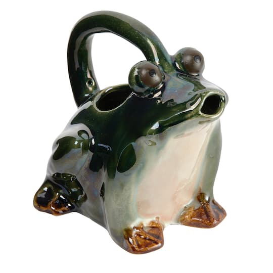 7.5&#x22; Green Stoneware Frog Watering Pitcher